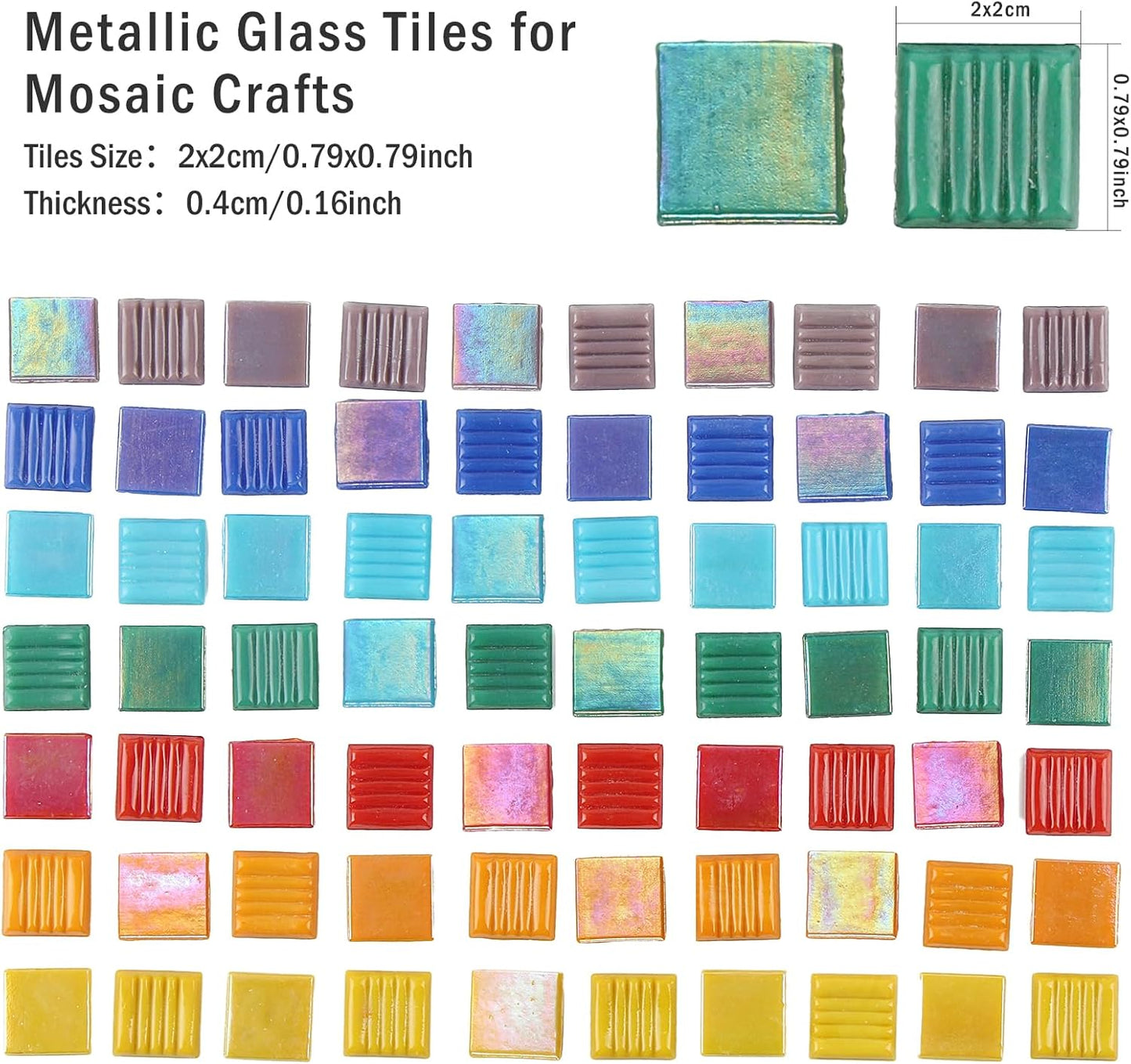 Vitreous Mosaic Tiles for Crafts Bulk, 2.2lb Iridescent Mosaic Glass Tiles for Art Crafts, 3/4 inch Square Mosaic Glass Pieces for Spring & Easter Decorations