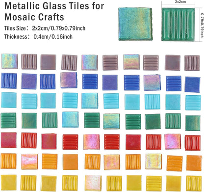 Vitreous Mosaic Tiles for Crafts Bulk, 2.2lb Iridescent Mosaic Glass Tiles for Art Crafts, 3/4 inch Square Mosaic Glass Pieces for Spring & Easter Decorations