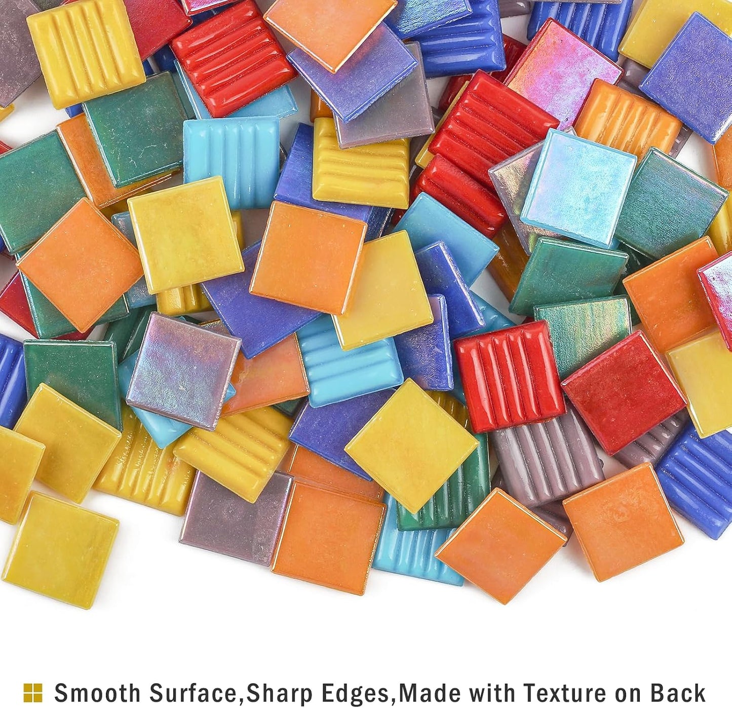 Vitreous Mosaic Tiles for Crafts Bulk, 2.2lb Iridescent Mosaic Glass Tiles for Art Crafts, 3/4 inch Square Mosaic Glass Pieces for Spring & Easter Decorations