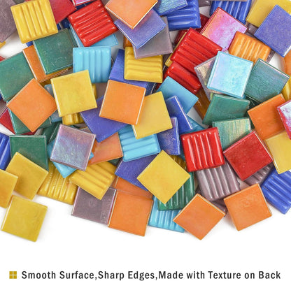 Vitreous Mosaic Tiles for Crafts Bulk, 2.2lb Iridescent Mosaic Glass Tiles for Art Crafts, 3/4 inch Square Mosaic Glass Pieces for Spring & Easter Decorations