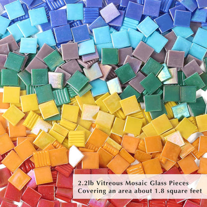 Vitreous Mosaic Tiles for Crafts Bulk, 2.2lb Iridescent Mosaic Glass Tiles for Art Crafts, 3/4 inch Square Mosaic Glass Pieces for Spring & Easter Decorations