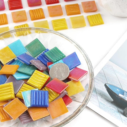 Vitreous Mosaic Tiles for Crafts Bulk, 2.2lb Iridescent Mosaic Glass Tiles for Art Crafts, 3/4 inch Square Mosaic Glass Pieces for Spring & Easter Decorations