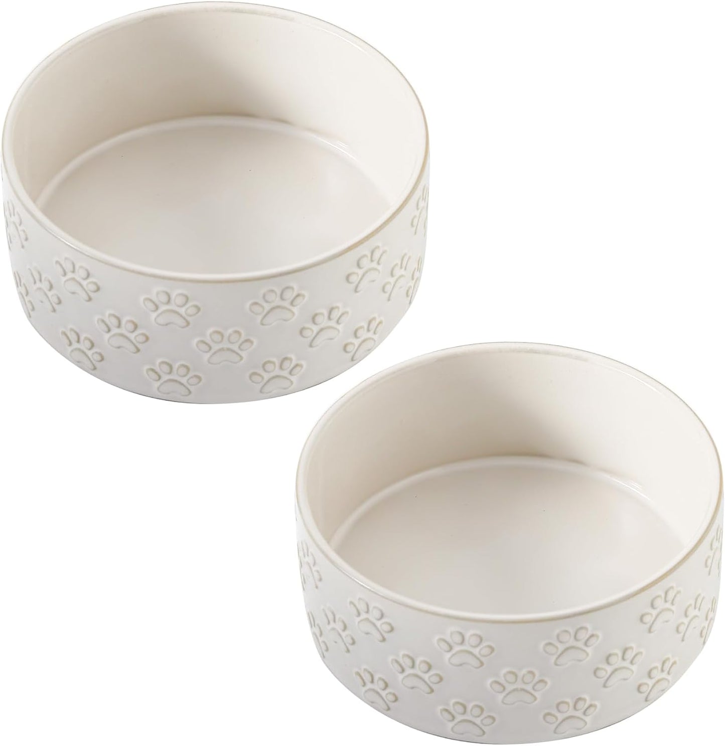 Small Dog Bowls Set of 2, 5.1 inch Ceramic Dog Dish Food Bowl, Pet Food Water Dish Feeding for Small Dogs and Large Cat, Paw Pattern, 5.1 in-Small, White