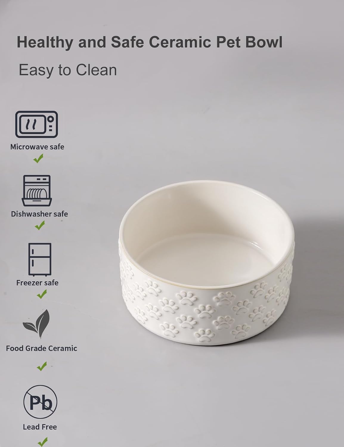 Small Dog Bowls Set of 2, 5.1 inch Ceramic Dog Dish Food Bowl, Pet Food Water Dish Feeding for Small Dogs and Large Cat, Paw Pattern, 5.1 in-Small, White