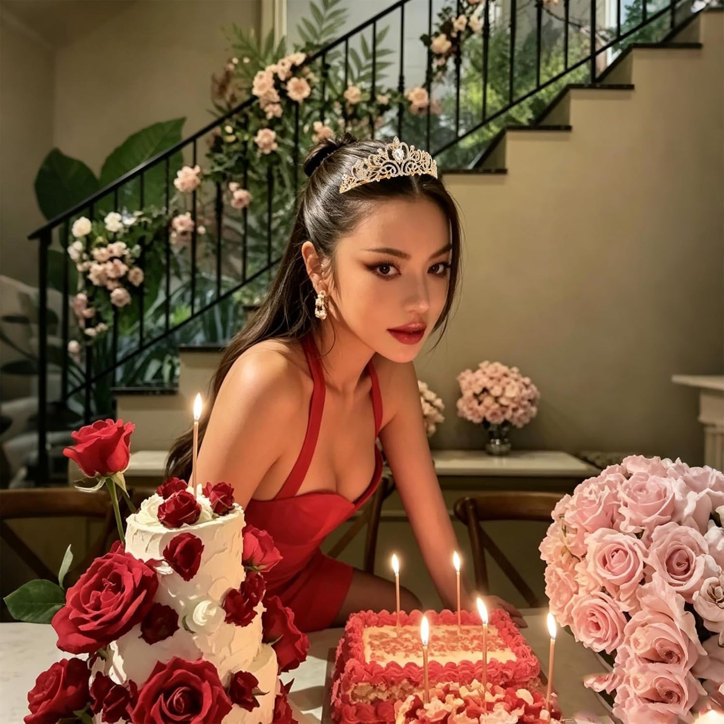 Birthday Baddie Glasses Sash Tiara Yellow Crown for Women Girls | 3 Pcs Birthday Queen Elegant Princess Headband Hair Accessories Happy Birth Party Decorations 21st-90th Mom Birth Gifts