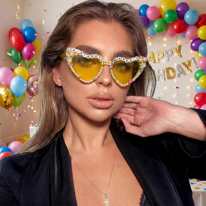 Birthday Baddie Glasses Sash Tiara Yellow Crown for Women Girls | 3 Pcs Birthday Queen Elegant Princess Headband Hair Accessories Happy Birth Party Decorations 21st-90th Mom Birth Gifts