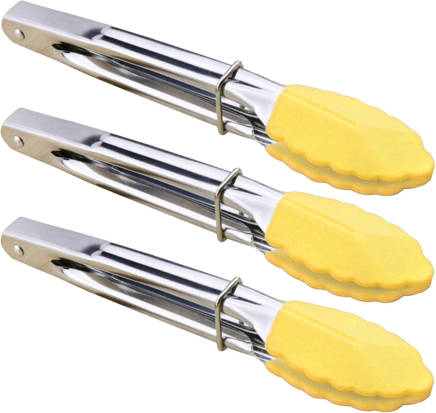 7-Inch Mini Tongs with Silicone Tips, Set of 3 (Yellow) | 7-Inch Small Serving Tongs