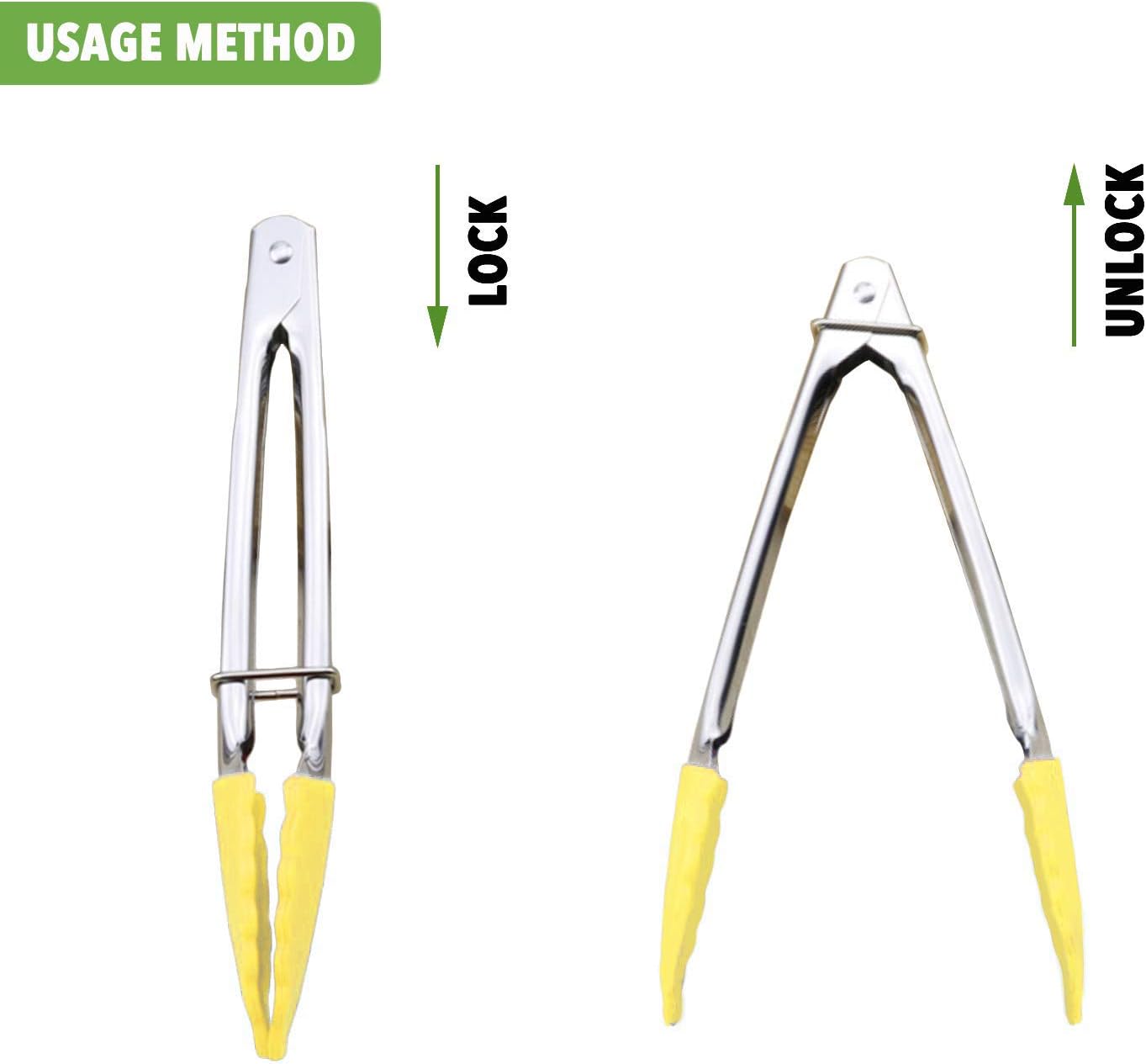 7-Inch Mini Tongs with Silicone Tips, Set of 3 (Yellow) | 7-Inch Small Serving Tongs