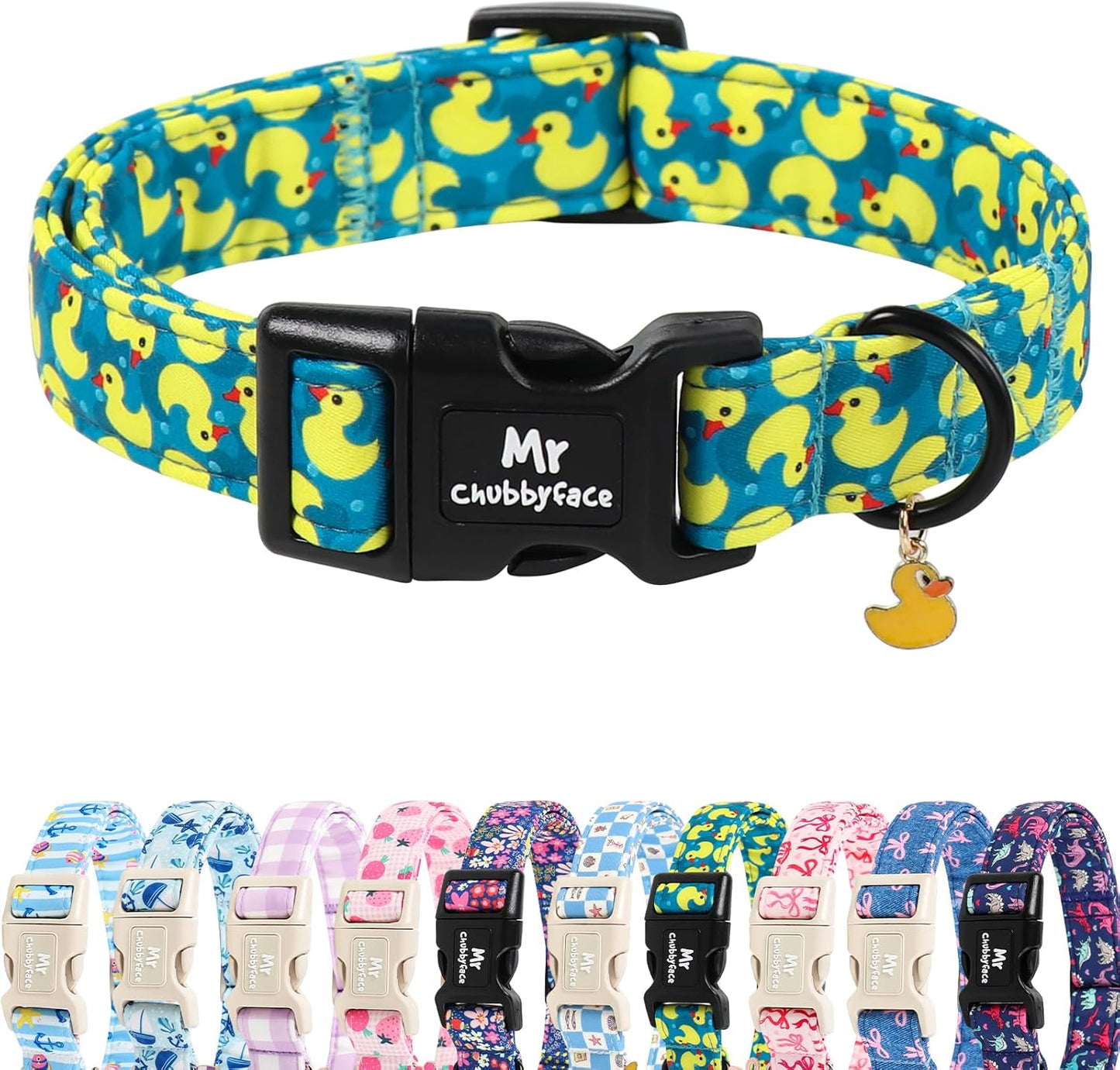 ·MR.CHUBBYFACE· Summer Dog Collar, Cute Yellow Duck Pet Collar for Pup Small Medium Large Boy Girl Dogs, Ideal for Beach Park Pool Walks-M