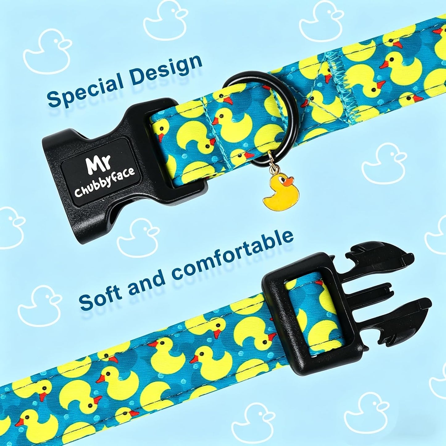 ·MR.CHUBBYFACE· Summer Dog Collar, Cute Yellow Duck Pet Collar for Pup Small Medium Large Boy Girl Dogs, Ideal for Beach Park Pool Walks-M