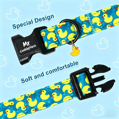 ·MR.CHUBBYFACE· Summer Dog Collar, Cute Yellow Duck Pet Collar for Pup Small Medium Large Boy Girl Dogs, Ideal for Beach Park Pool Walks-M