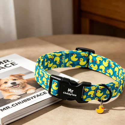 ·MR.CHUBBYFACE· Summer Dog Collar, Cute Yellow Duck Pet Collar for Pup Small Medium Large Boy Girl Dogs, Ideal for Beach Park Pool Walks-M