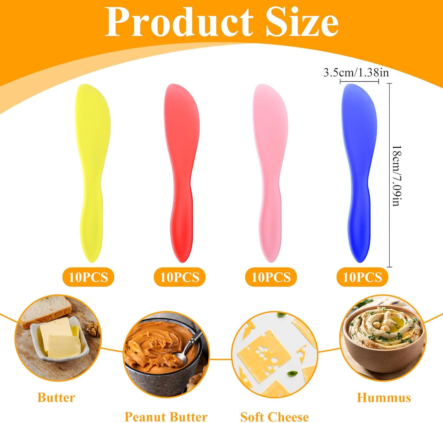 40 Pcs Plastic Butter Spreader, Multi Purpose Knife Spreader Tools Kitchen Frosting Knives Red Yellow Blue Pink for Cheese Cream Icing Jam Sandwich