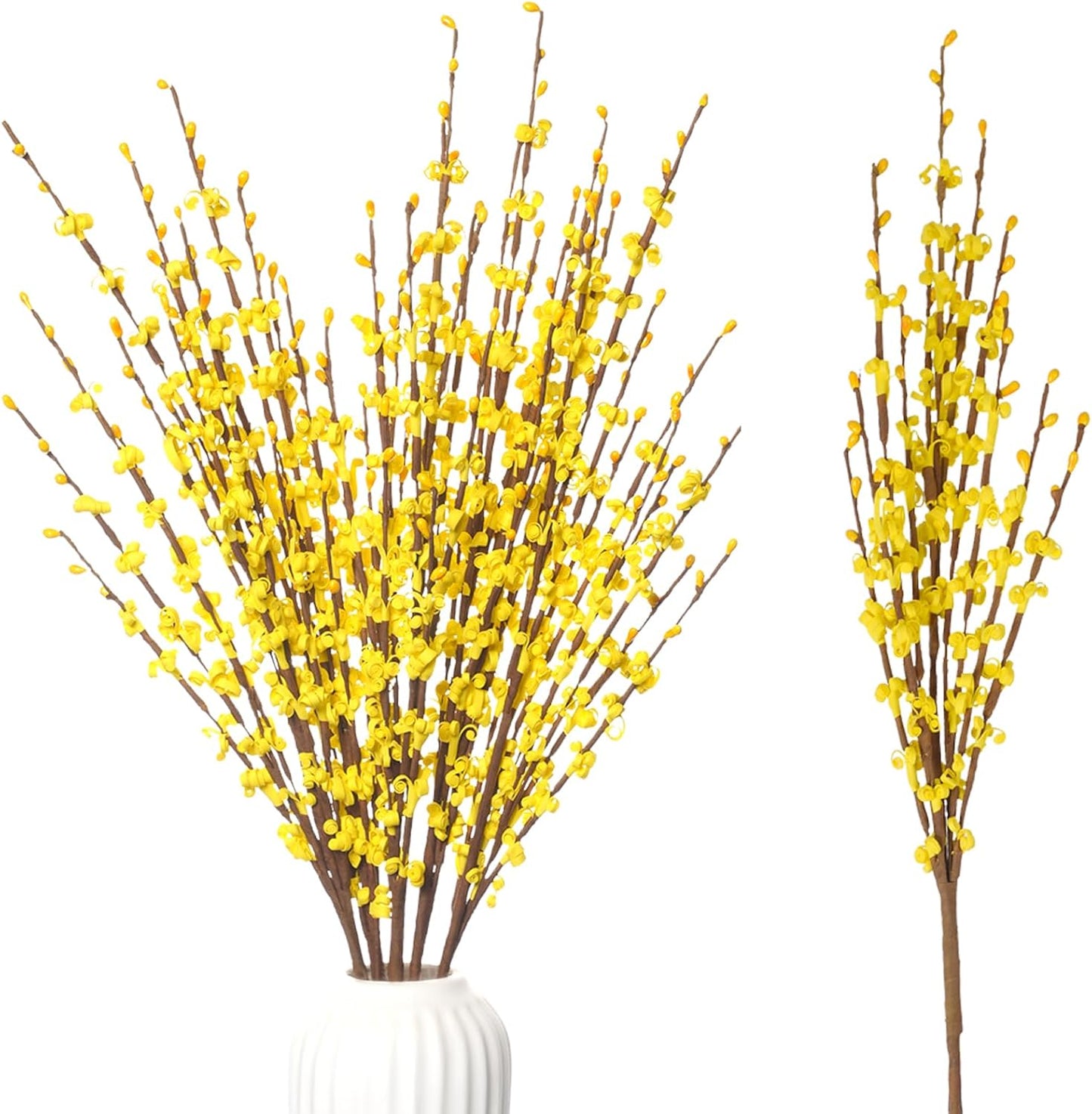 5Pcs 29.5" Yellow Artificial Jasmine Flowers Stem for Vase DIY Wreath Decor | Faux Jasmine Flower Bouquet Long Stems Tall Vase Filler Pussy Willow Branches Spring Home Wedding Table Centerpieces Decor