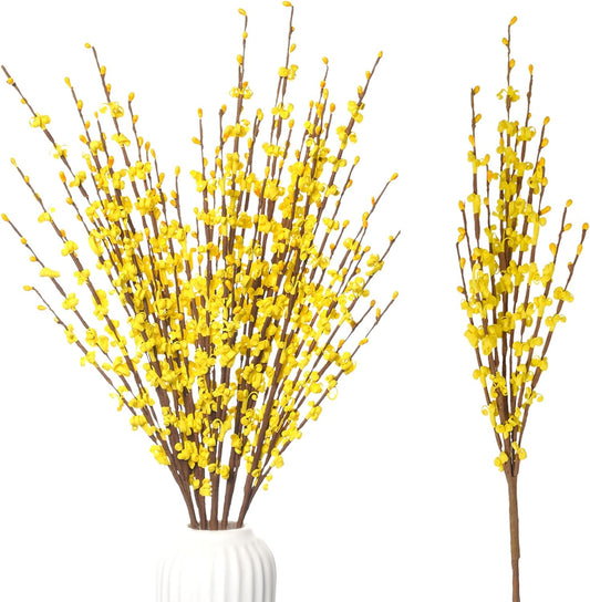 5Pcs 29.5" Yellow Artificial Jasmine Flowers Stem for Vase DIY Wreath Decor | Faux Jasmine Flower Bouquet Long Stems Tall Vase Filler Pussy Willow Branches Spring Home Wedding Table Centerpieces Decor