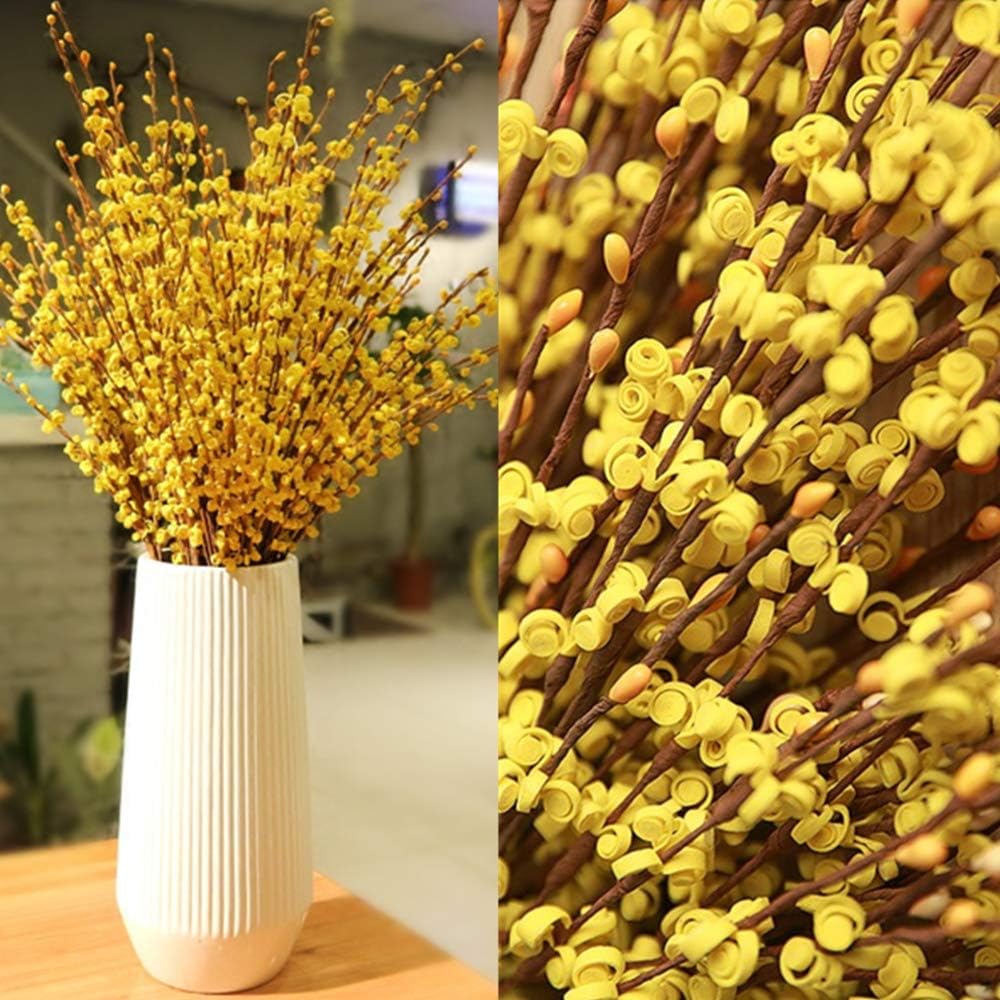 5Pcs 29.5" Yellow Artificial Jasmine Flowers Stem for Vase DIY Wreath Decor | Faux Jasmine Flower Bouquet Long Stems Tall Vase Filler Pussy Willow Branches Spring Home Wedding Table Centerpieces Decor