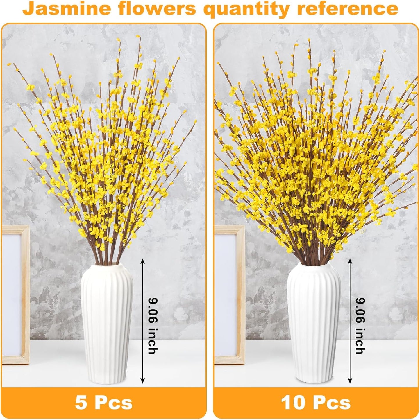 5Pcs 29.5" Yellow Artificial Jasmine Flowers Stem for Vase DIY Wreath Decor | Faux Jasmine Flower Bouquet Long Stems Tall Vase Filler Pussy Willow Branches Spring Home Wedding Table Centerpieces Decor