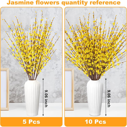 5Pcs 29.5" Yellow Artificial Jasmine Flowers Stem for Vase DIY Wreath Decor | Faux Jasmine Flower Bouquet Long Stems Tall Vase Filler Pussy Willow Branches Spring Home Wedding Table Centerpieces Decor