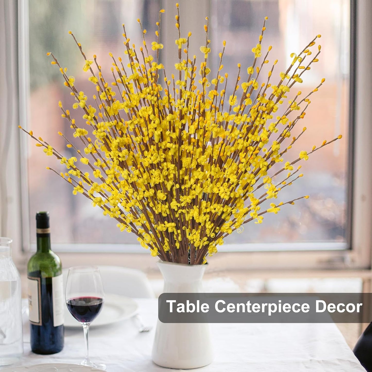 5Pcs 29.5" Yellow Artificial Jasmine Flowers Stem for Vase DIY Wreath Decor | Faux Jasmine Flower Bouquet Long Stems Tall Vase Filler Pussy Willow Branches Spring Home Wedding Table Centerpieces Decor
