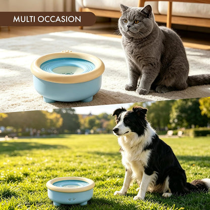 51oz (1.5L) Floating Disk No-Spill Dog Water Bowl, Anti Splash Slow Water Feeder, No-Slip Pet Dispenser for Messy Drinkers, Indoor Outdoor Car Travel, Dogs Cats (Blue and Yellow)