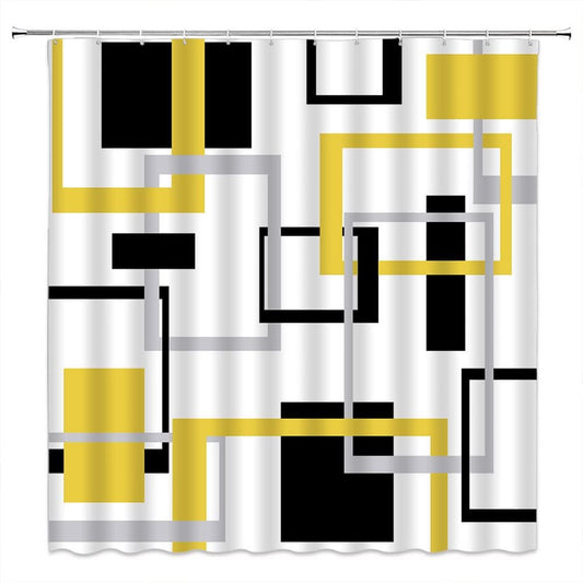 Modern Geometric Shower Curtain Yellow Gray Black Abstract Boho Geometric Aesthetic Vintage Mid Century Farmhouse Fashion 74.8" Wx70 H Bathroom Decor Curtain with Hooks