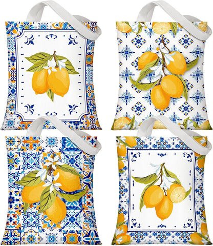 4 Pack Amalfi Coast Lemon Gift Bags Italian Island Lemon Canvas Tote Bags Travel Beach Summer Mediterranean Decorations Capri Positano Italy Gifts for Women Wedding Baby Shower Birthday Party