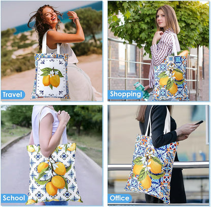 4 Pack Amalfi Coast Lemon Gift Bags Italian Island Lemon Canvas Tote Bags Travel Beach Summer Mediterranean Decorations Capri Positano Italy Gifts for Women Wedding Baby Shower Birthday Party