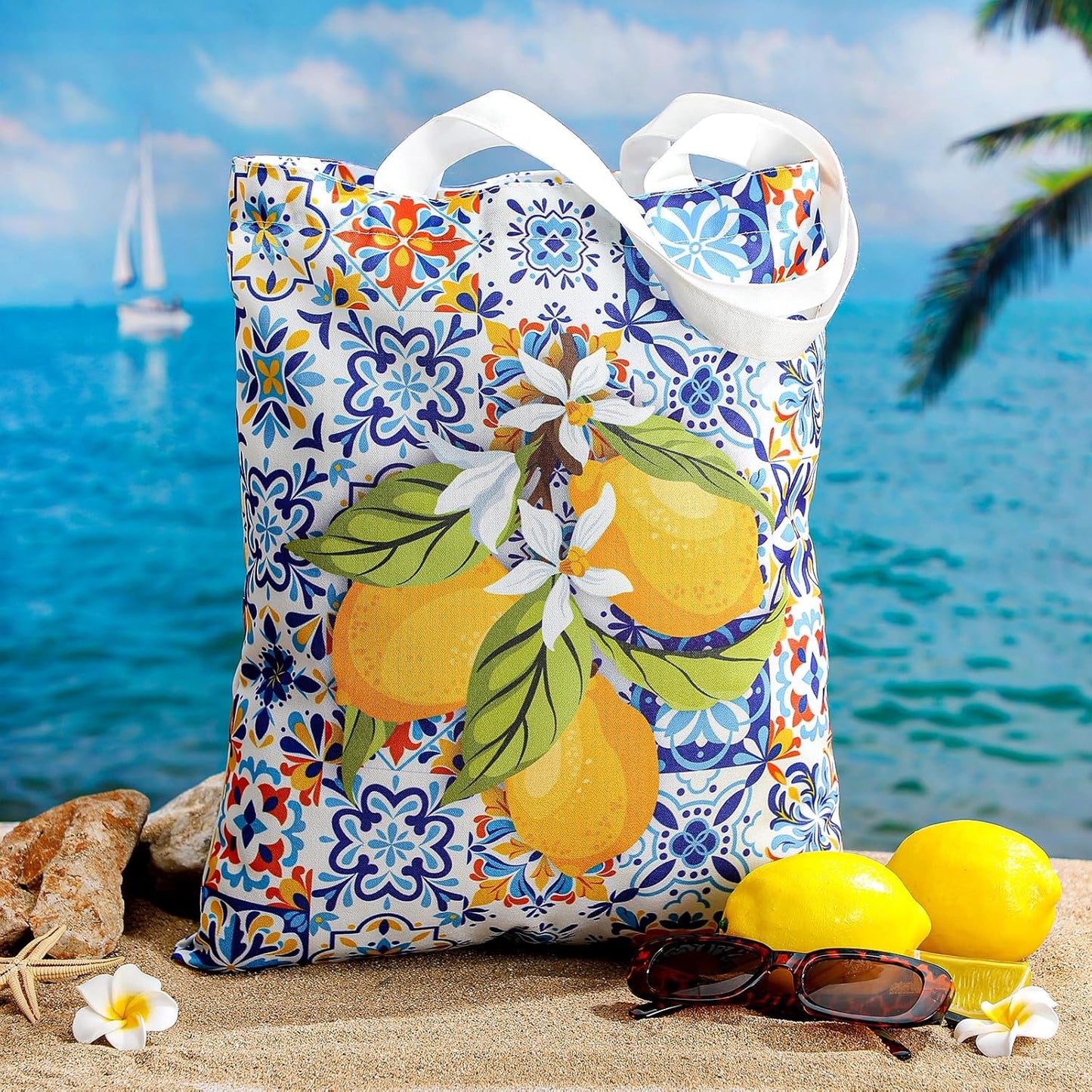 4 Pack Amalfi Coast Lemon Gift Bags Italian Island Lemon Canvas Tote Bags Travel Beach Summer Mediterranean Decorations Capri Positano Italy Gifts for Women Wedding Baby Shower Birthday Party
