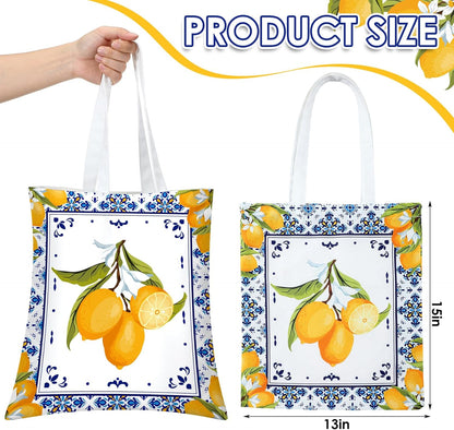 4 Pack Amalfi Coast Lemon Gift Bags Italian Island Lemon Canvas Tote Bags Travel Beach Summer Mediterranean Decorations Capri Positano Italy Gifts for Women Wedding Baby Shower Birthday Party