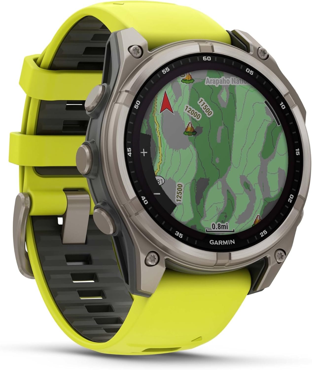 Garmin Fenix 8 – 47 mm, Solar, Multisport GPS Smartwatch, Sapphire, Titanium with Amp Yellow/Graphite Silicone, Built-in LED Flashlight, Voice Control Power Bank Bundle