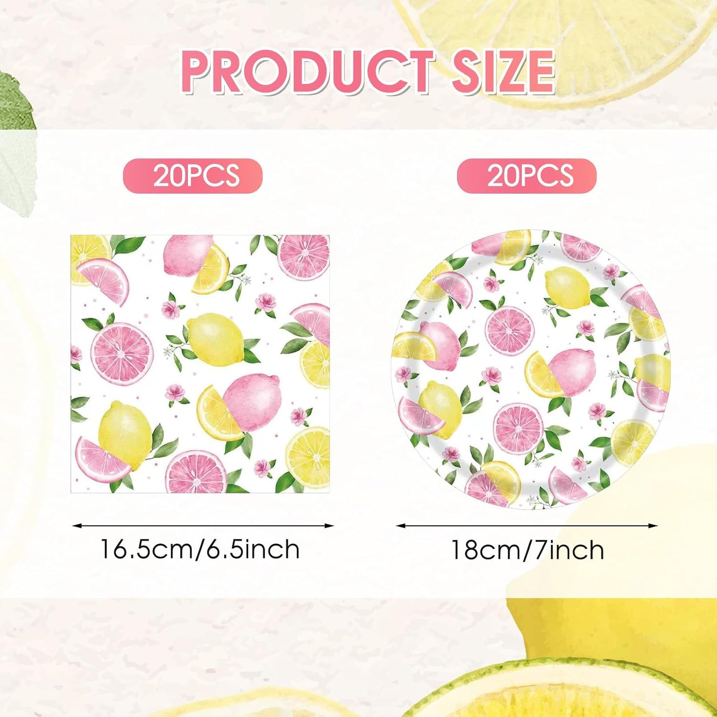 40PCS Lemonade Party Decorations Tableware Set For Girls Pink Lemon Paper Plates and Napkins, Pink Lemon Fruit Themed Birthday Baby Shower Bridal Shower Party, Serves 20