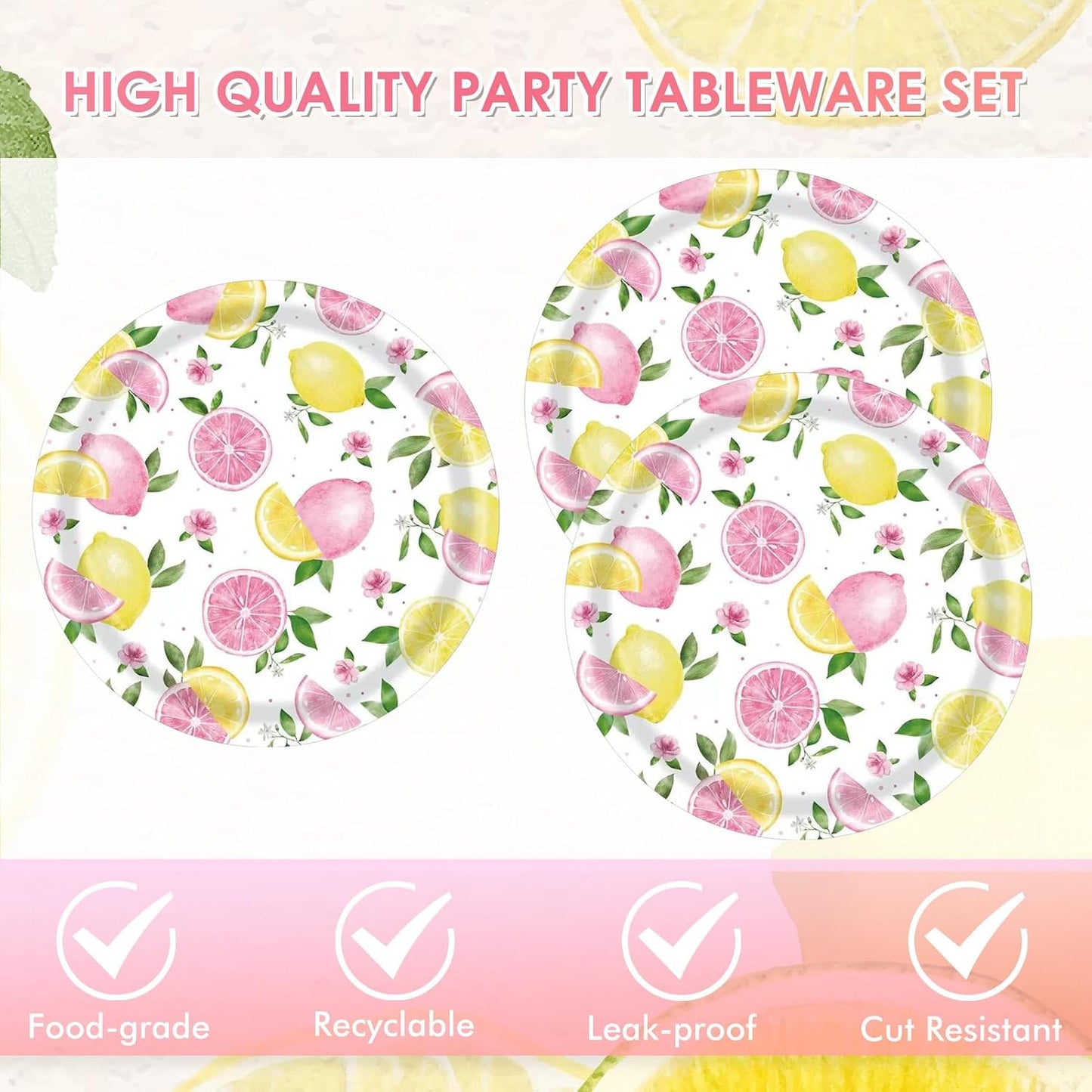 40PCS Lemonade Party Decorations Tableware Set For Girls Pink Lemon Paper Plates and Napkins, Pink Lemon Fruit Themed Birthday Baby Shower Bridal Shower Party, Serves 20