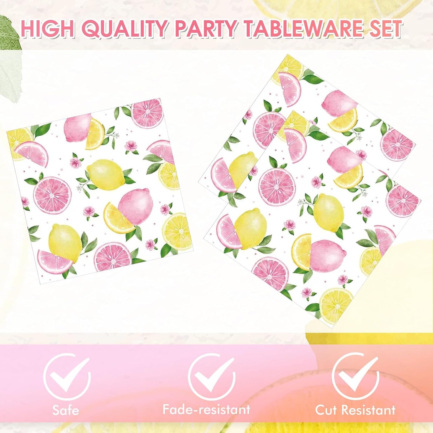 40PCS Lemonade Party Decorations Tableware Set For Girls Pink Lemon Paper Plates and Napkins, Pink Lemon Fruit Themed Birthday Baby Shower Bridal Shower Party, Serves 20