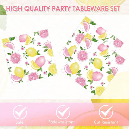 40PCS Lemonade Party Decorations Tableware Set For Girls Pink Lemon Paper Plates and Napkins, Pink Lemon Fruit Themed Birthday Baby Shower Bridal Shower Party, Serves 20