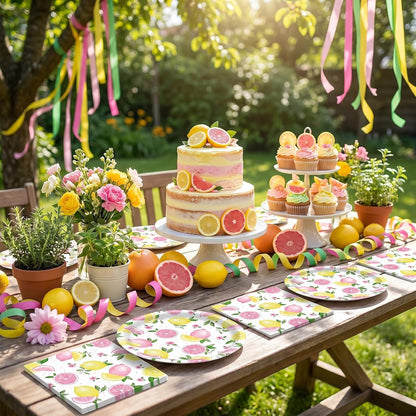 40PCS Lemonade Party Decorations Tableware Set For Girls Pink Lemon Paper Plates and Napkins, Pink Lemon Fruit Themed Birthday Baby Shower Bridal Shower Party, Serves 20