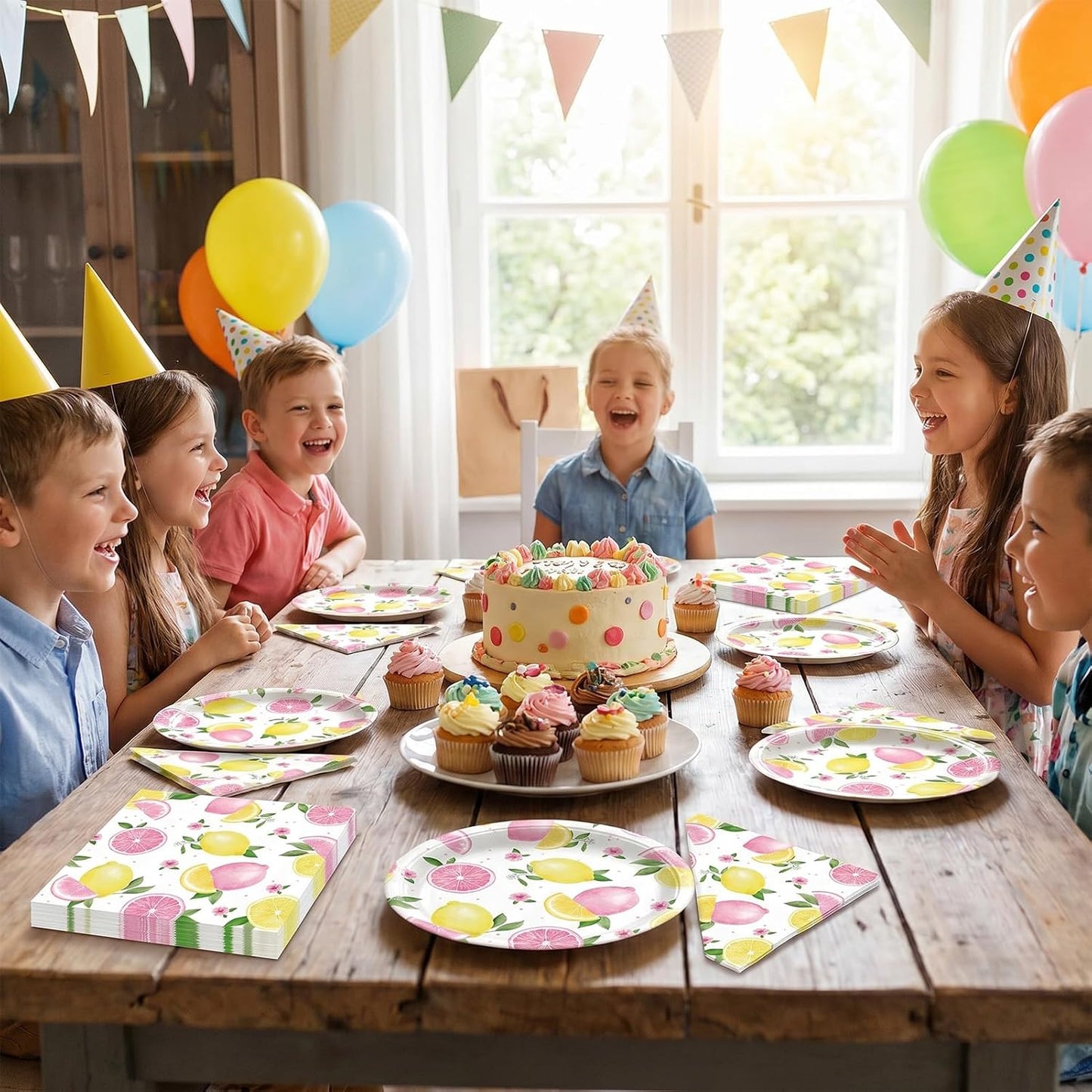 40PCS Lemonade Party Decorations Tableware Set For Girls Pink Lemon Paper Plates and Napkins, Pink Lemon Fruit Themed Birthday Baby Shower Bridal Shower Party, Serves 20