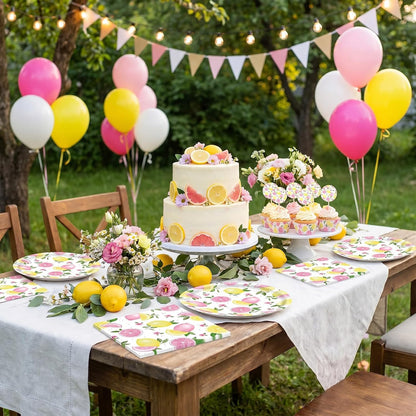 40PCS Lemonade Party Decorations Tableware Set For Girls Pink Lemon Paper Plates and Napkins, Pink Lemon Fruit Themed Birthday Baby Shower Bridal Shower Party, Serves 20