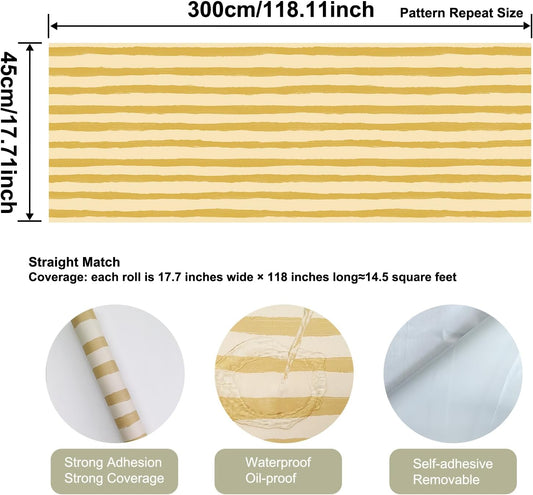 Yellow Stripe Irregular Wallpaper Peel and Stick Wallpaper Wall Paper Self Adhesive Liner Furniture Cabinet Contact Paper for Cabinet Shelf Drawer Liner Bedroom DIY Decor
