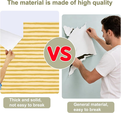 Yellow Stripe Irregular Wallpaper Peel and Stick Wallpaper Wall Paper Self Adhesive Liner Furniture Cabinet Contact Paper for Cabinet Shelf Drawer Liner Bedroom DIY Decor