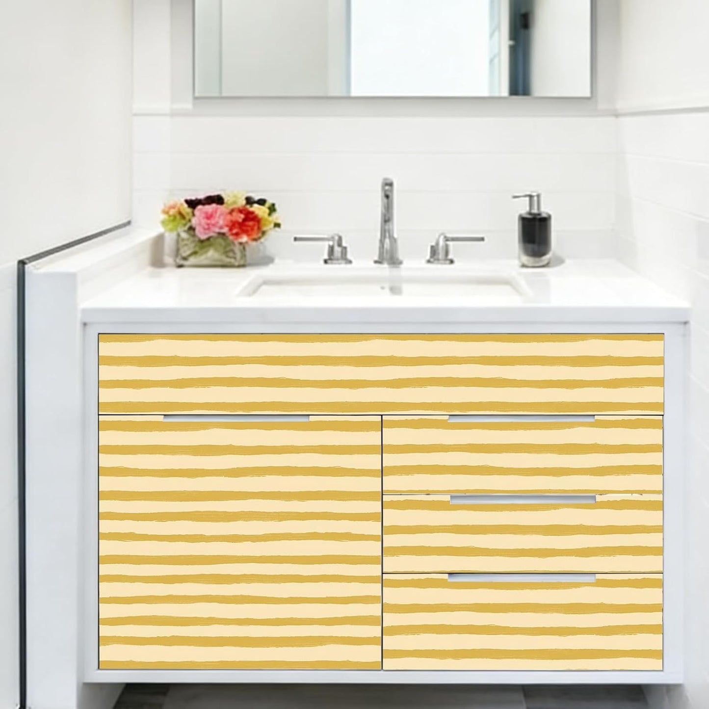 Yellow Stripe Irregular Wallpaper Peel and Stick Wallpaper Wall Paper Self Adhesive Liner Furniture Cabinet Contact Paper for Cabinet Shelf Drawer Liner Bedroom DIY Decor