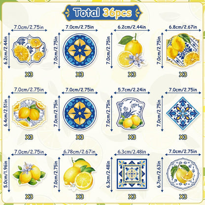Lemon Cupcake Toppers, 36 Count Blue Tile Lemon Cake Decorations, Coastal Party Decor for Wedding Birthday Bridal Shower, Lemon Themed Party Decorations