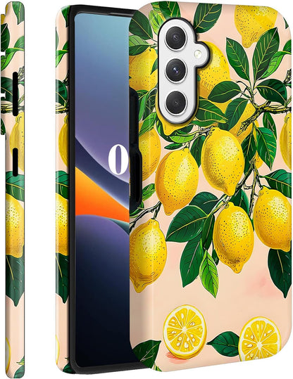 for Galaxy S25 FE Case, Dual Layer Hard PC + Soft TPU Heavy Duty 2 in 1 Shockproof Protective Phone Case for Samsung Galaxy S25 FE 6.7"(2025) - Lemon Tree Branch Print