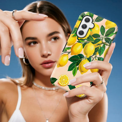 for Galaxy S25 FE Case, Dual Layer Hard PC + Soft TPU Heavy Duty 2 in 1 Shockproof Protective Phone Case for Samsung Galaxy S25 FE 6.7"(2025) - Lemon Tree Branch Print