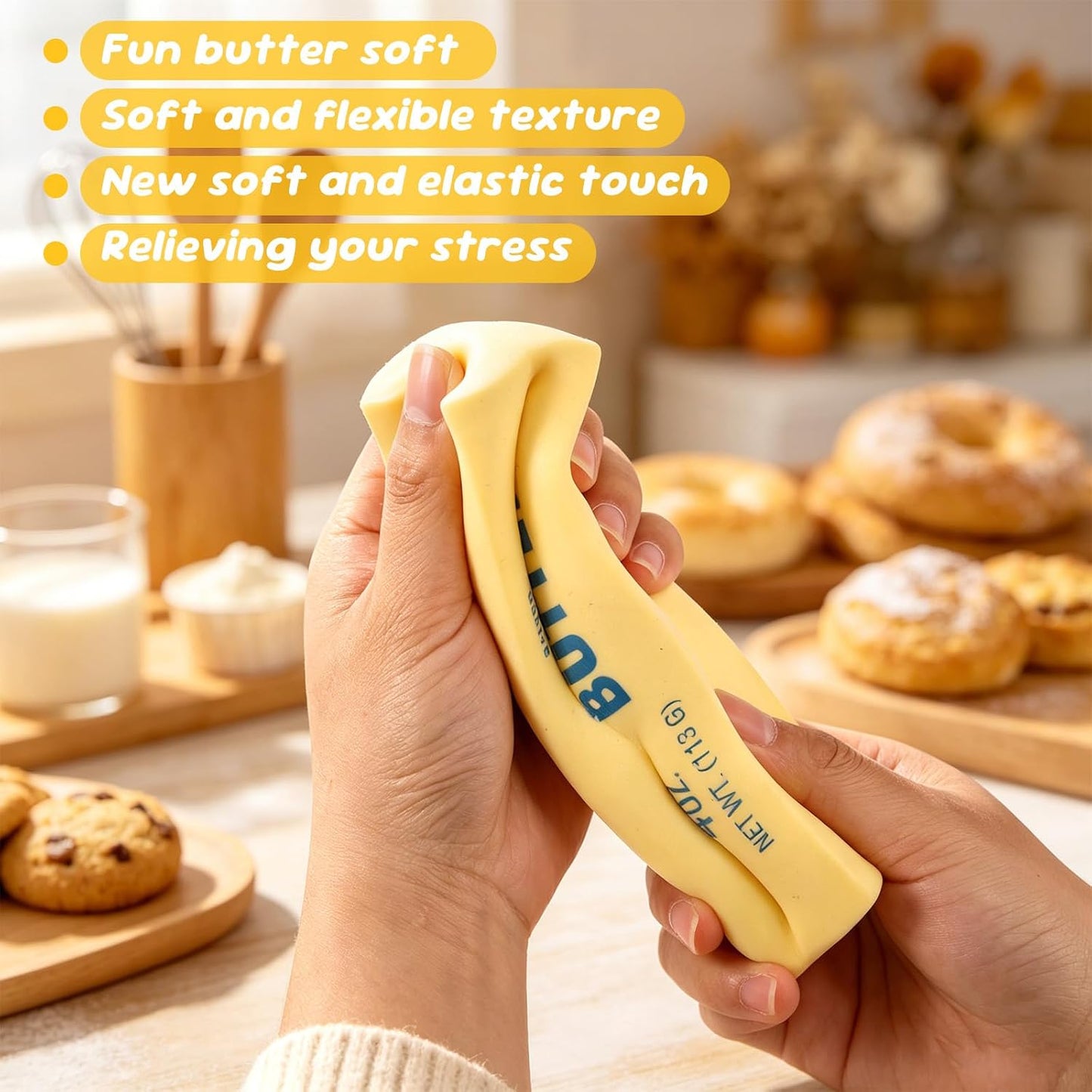 1pcs Squeeze Butter Stick Squishy Toy | PU Material Butter Stick Slow Rising Squeeze Food Fidget Toy for Office School (Light Yellow)