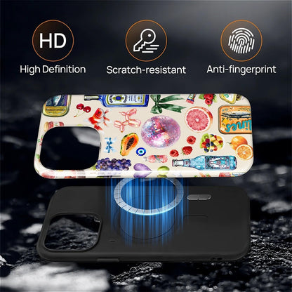Case Compatible with iPhone 15 Pro Max,Compatible with MagSafe,Durable Shock Protection Phone Case for Girl Women Boy Men - Fruit Lemon Disco Collage Aesthetic