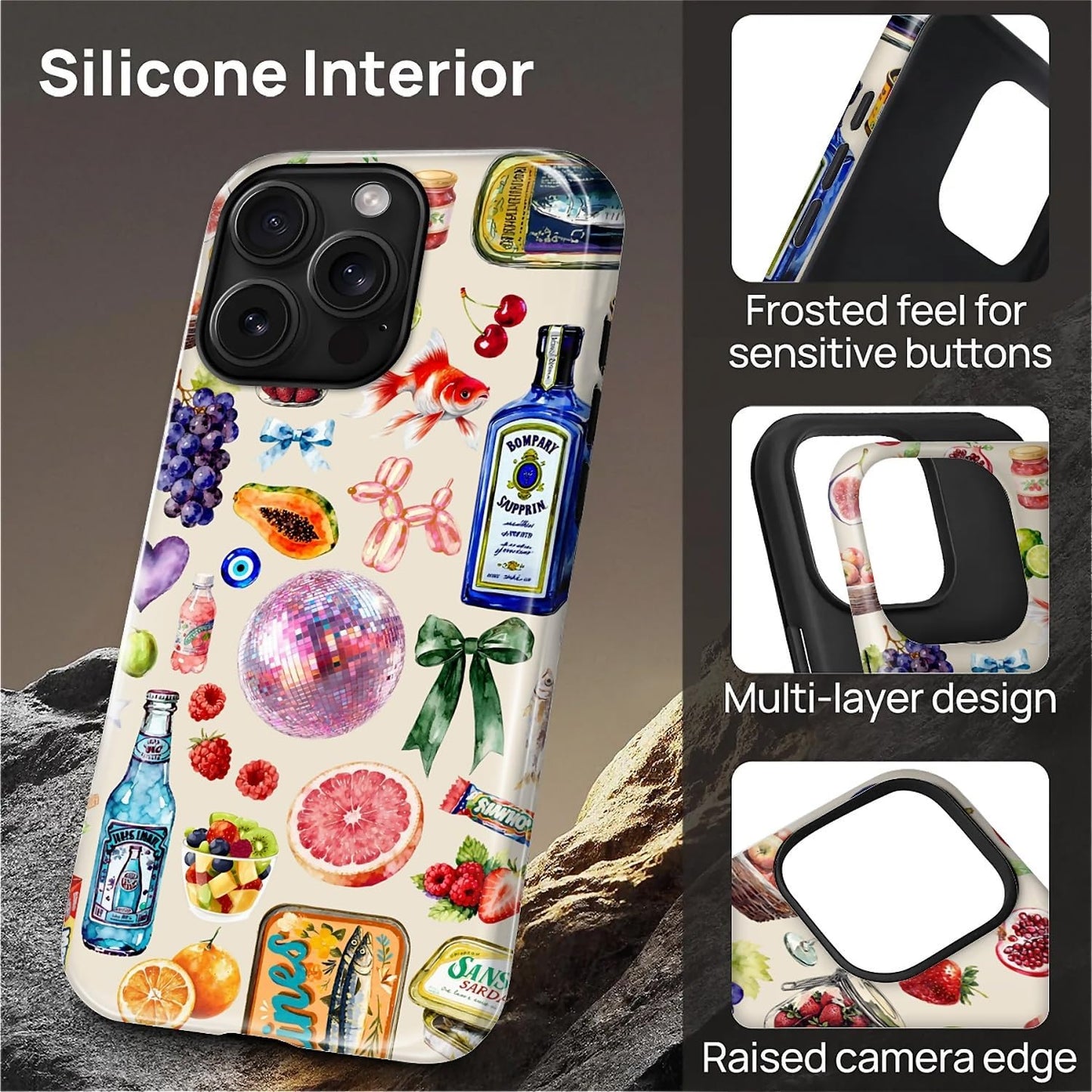 Case Compatible with iPhone 15 Pro Max,Compatible with MagSafe,Durable Shock Protection Phone Case for Girl Women Boy Men - Fruit Lemon Disco Collage Aesthetic