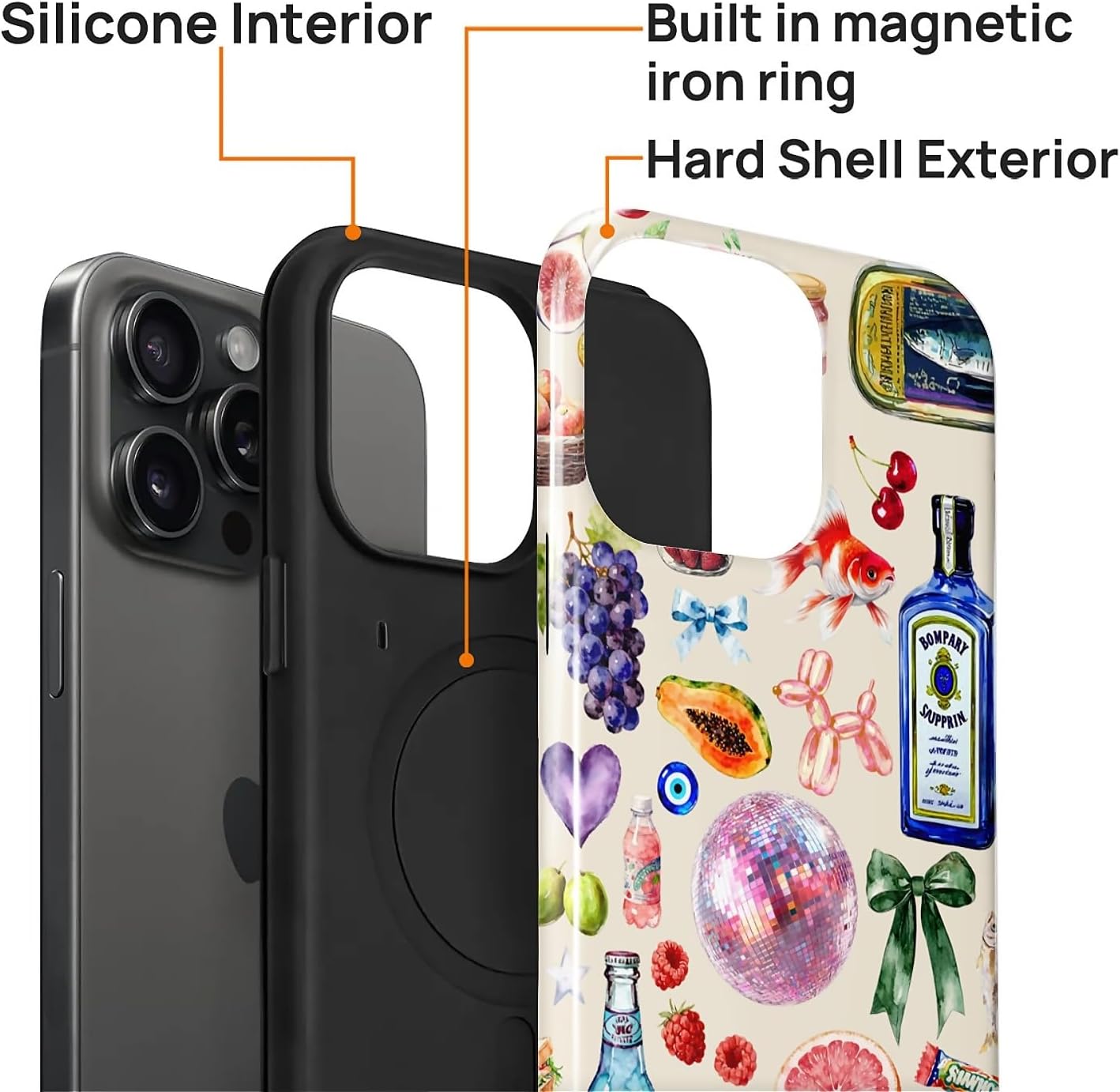 Case Compatible with iPhone 15 Pro Max,Compatible with MagSafe,Durable Shock Protection Phone Case for Girl Women Boy Men - Fruit Lemon Disco Collage Aesthetic