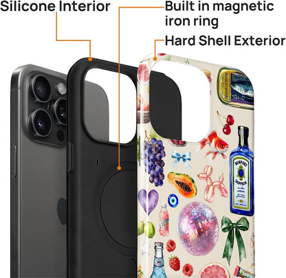 Case Compatible with iPhone 15 Pro Max,Compatible with MagSafe,Durable Shock Protection Phone Case for Girl Women Boy Men - Fruit Lemon Disco Collage Aesthetic
