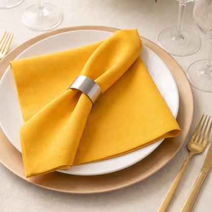 Mustard Polyester Cloth Dinner Napkins Pack of 12 | 18x18 Inch Reusable & Washable Table Linen Napkins for Everyday Use Wedding Parties Banquet & Hotel