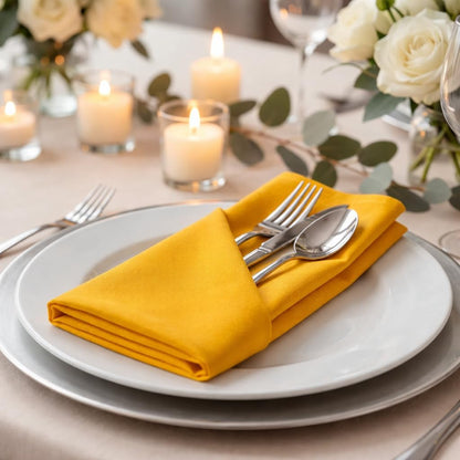 Mustard Polyester Cloth Dinner Napkins Pack of 12 | 18x18 Inch Reusable & Washable Table Linen Napkins for Everyday Use Wedding Parties Banquet & Hotel